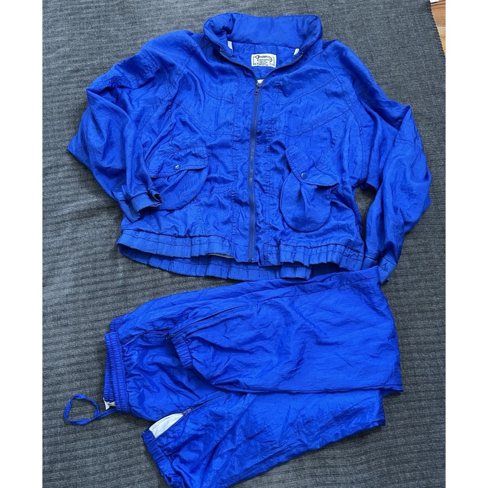 Vintage 80s/90s Track Suit Windbreaker Clipper Bay Royal Blue Jacket Pants Small
